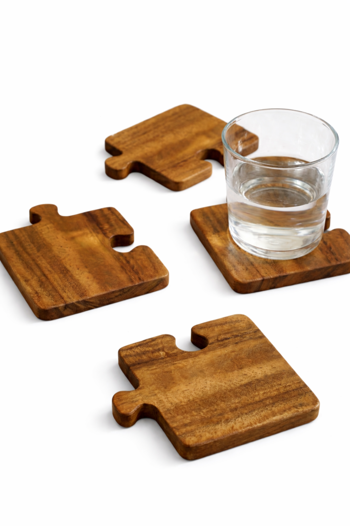 Puzzle Shape Wooden Coaster Set