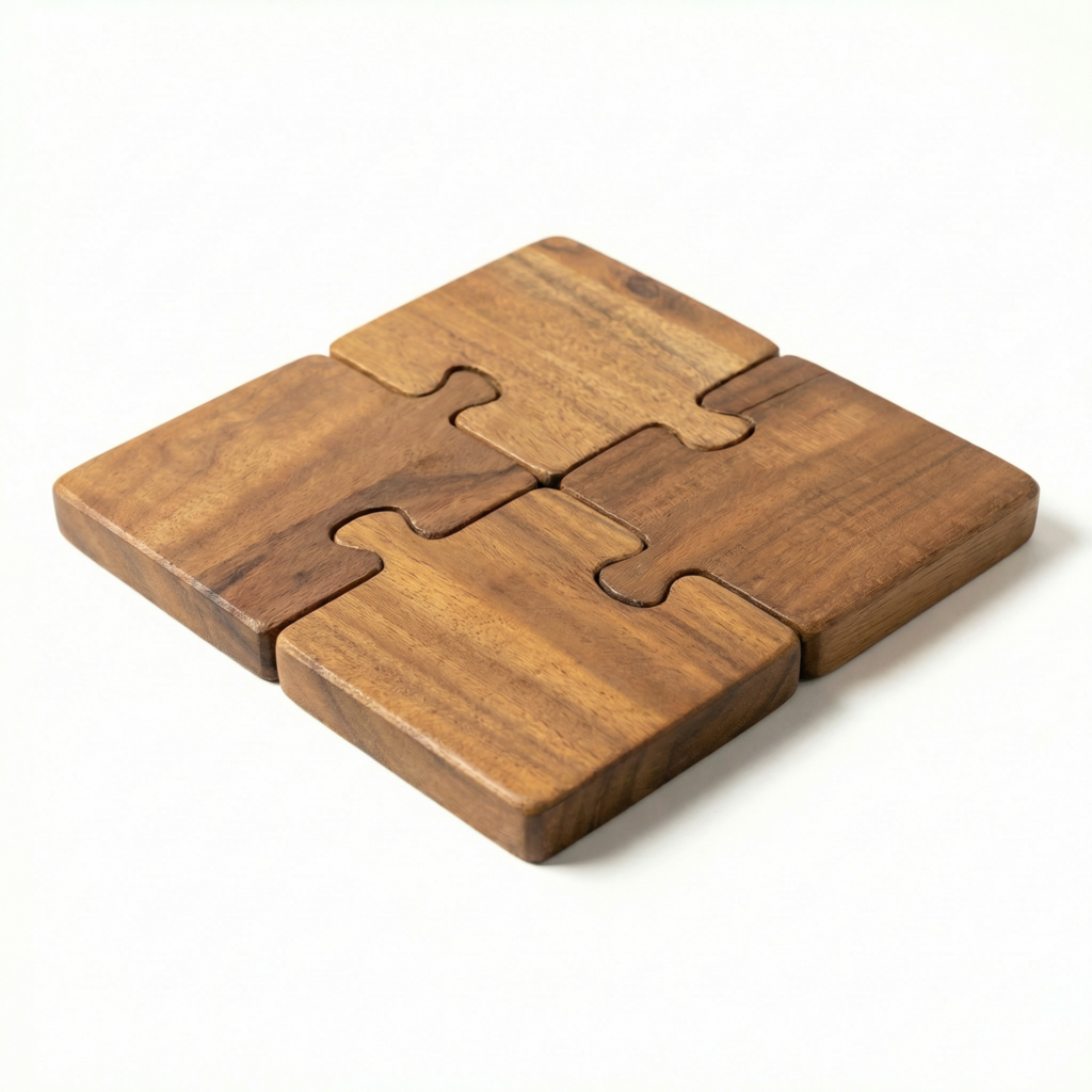 Puzzle Shape Wooden Coaster Set