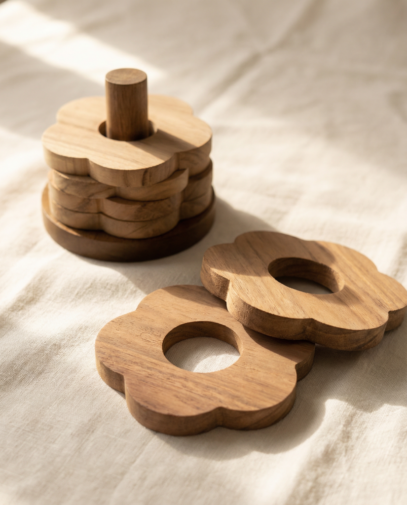 Wooden Flower Coaster Set with Stand