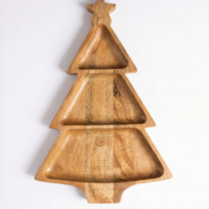 wooden christmas tree snack platter