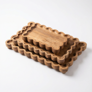 handcrafted wooden scalloped serving tray