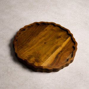 rustic solid wood round platter for dining table decor, kitchen serving plate & home decor